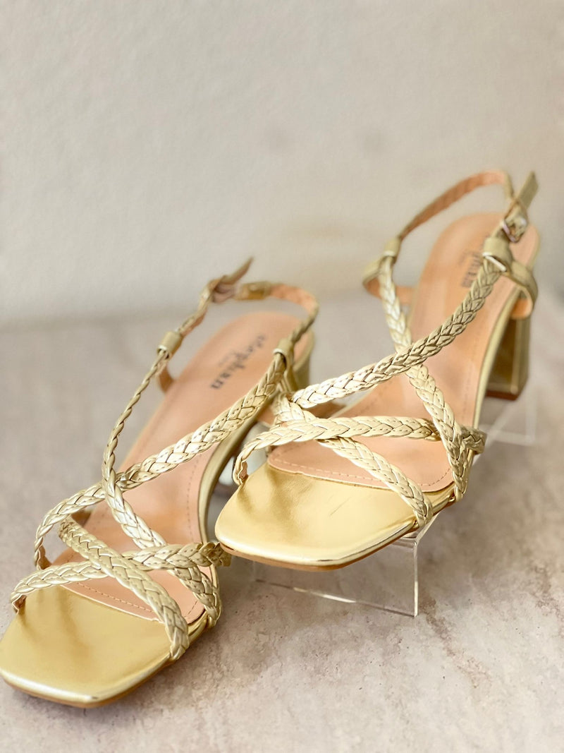 Gouden sandalen lage hak