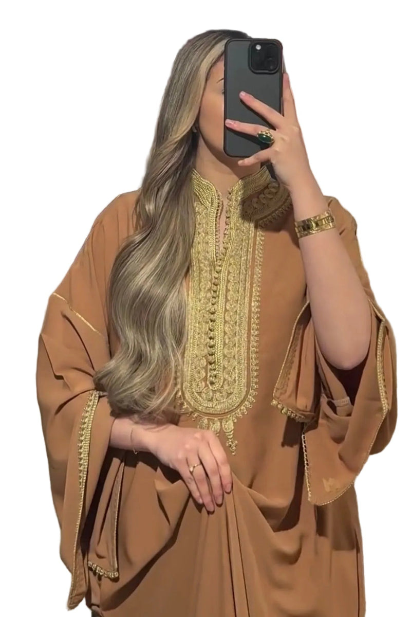 Kandoura tarz met hoge kraag - Camel