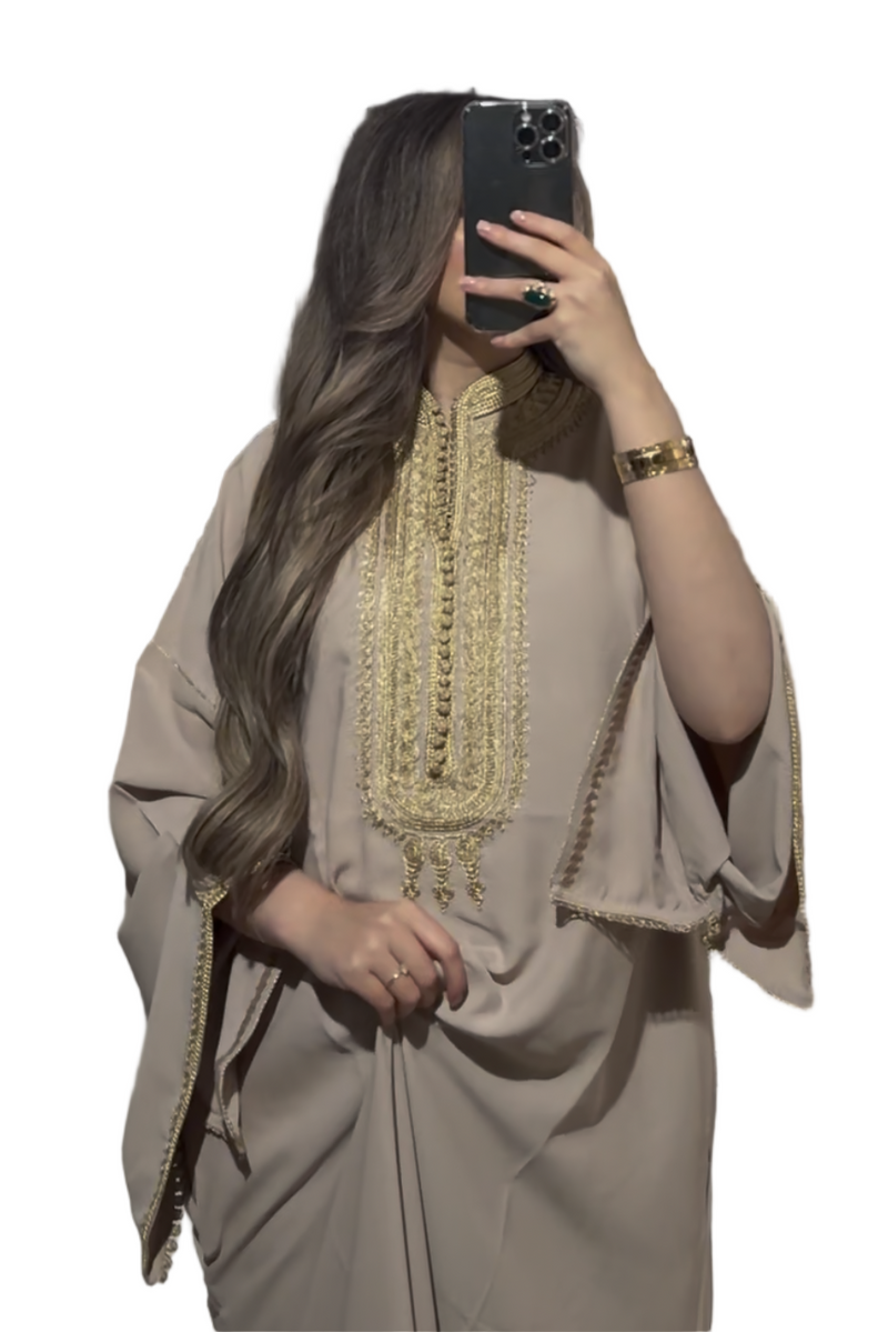 Kandoura Tarz met hoge kraag - Nude