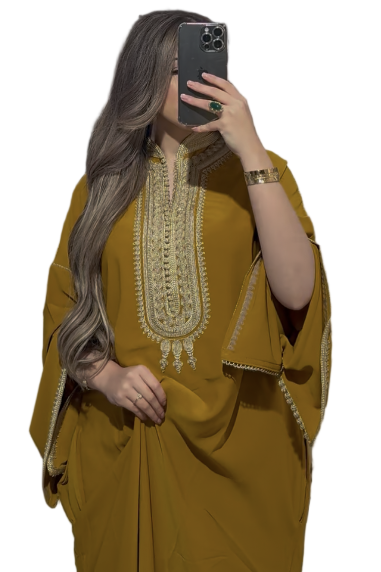 Kandoura Tarz met hoge kraag - Okergeel